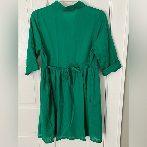 EMMA & GAIA Red Label 100% Cotton Green 3/4 Sleeve Button Up Shirt Dress Italy 8 - Picture 7 of 16